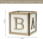 Baby Shower Centerpieces - Set of 4 White & Gold Wooden Baby Blocks - Image 2