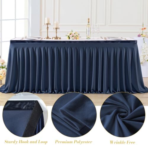 2 Panels Navy Blue Desk Skirt for Teacher Desk 6ft Table Skirts for Rectangle Tables 6ft Spandex Curtain Table Skirt for Classroom Ruffle Fabric Tablecloth for Party Wedding Baby Shower Decorations - Image 6