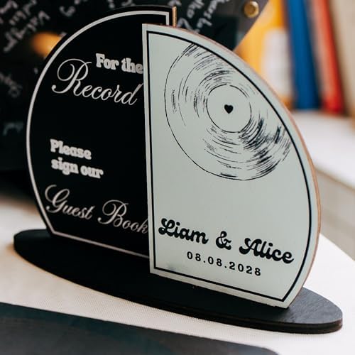 Custom Wedding Guest Book Alternative – Personalized Vinyl Record Guestbook – Unique Wood Personalized Sign-in Book for Wedding Reception Decor, Bridal Shower, Engagement, Anniversary Celebration - Image 5