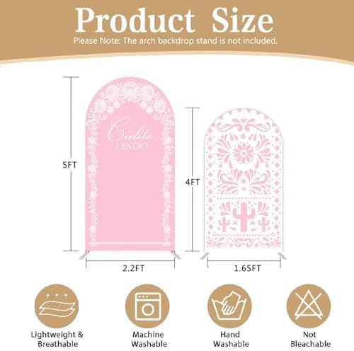 2 Pcs Cielito Lindo Arch Backdrop Covers,Set of 2(5FT/4FT) Pink Talavera Floral Arch Fabric Cover for Mexican Wedding Birthday Baby Shower Party Decoration - Image 4