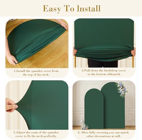 Hunter Green Arch Backdrop Cover Set of 2 Spandex 7.2 and 6ft Arch Covers Stretchy Backdrop Birthday Party Arch Stand Covers for Baby Shower Wedding Bridal Shower Banquet Photo Background Decorations - Image 6