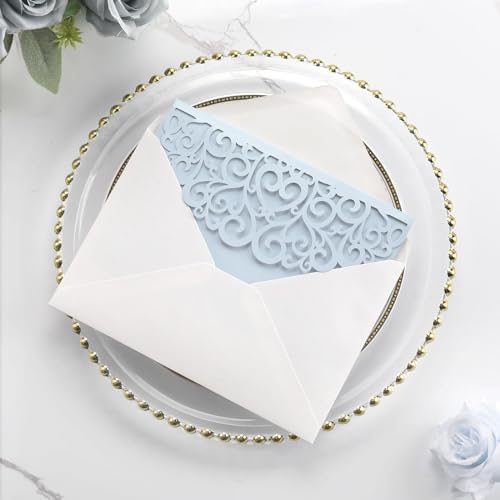 50pcs Blank Wedding Invitation Kit - Light Blue Laser Cut Invitation Pocket - Image 2