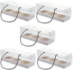 Housoutil 10PCS Clear Bakery Cake Boxes Portable Bakery Box Pastry Dessert Cookie with Handle and Paperboard for Birthday Wedding Mothers Day Baby Shower Graduate Party (White) by Housoutil