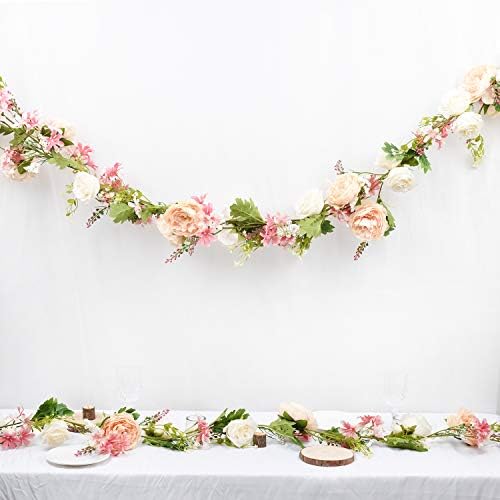 DearHouse 2Pack Artificial Peony Flower Garland - Silk Peony Garland with Pink and White Flowers for Wedding Party Table Decoration,6ft/Strand - Image 7