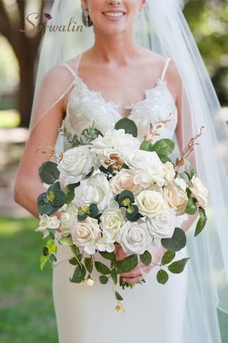 Serwalin 2PCS White Artificial Flowers, Silk Rose Flowers for Wedding Decor - Image 4