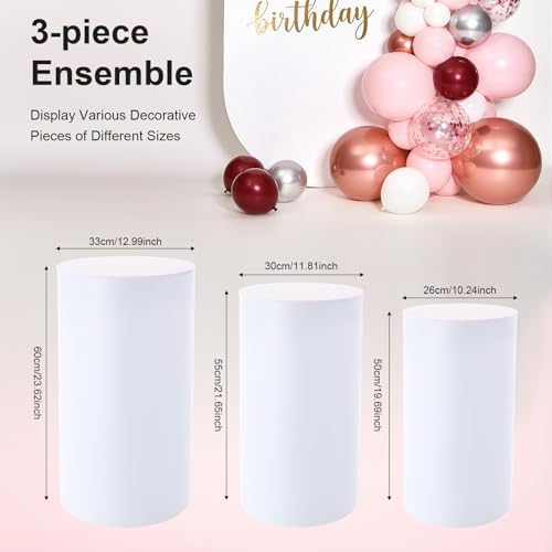 3PCS White Cylinder Pedestal Stands for Party Round Pedestal Display Plinth Pillars PVC Dessert Table Display for Wedding Birthday Party Art Decor(3PCS-Cylinder-1) - Image 2