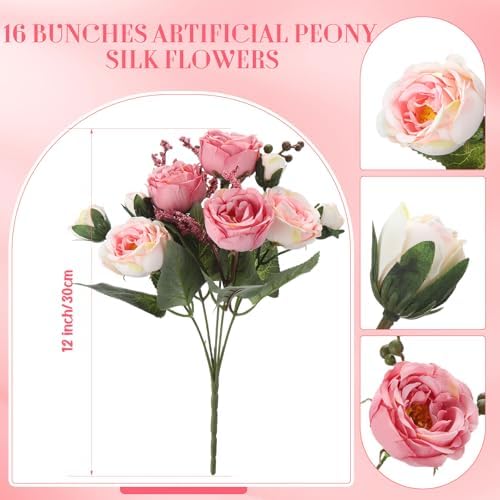 Geosar 16 Bundles Artificial Peonies Flowers,Pink Lavender - Image 2