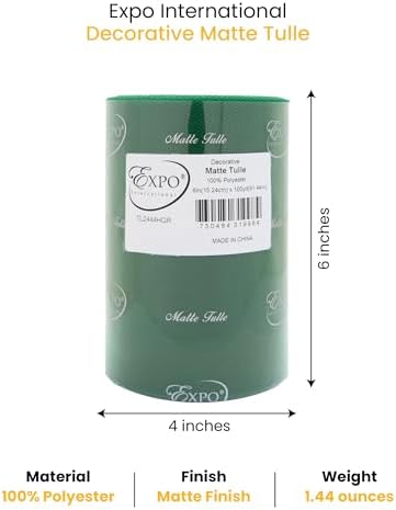 Expo International Decorative Matte Tulle, Roll/Spool of 6” X 100 Yards, Lightweight Polyester Tulle Fabric for Tutus, Costumes, and Party Decorations, Washable, Easy-to-Use, Hunter Green - Image 3