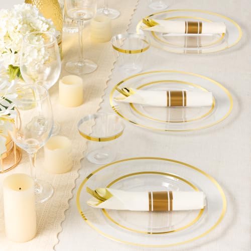 BESTSTAR 350PCS Clear and Gold Disposable Plastic Plates Set for 50 Guests - Image 7