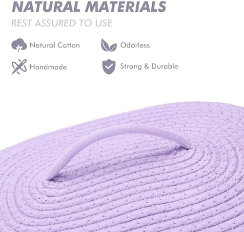 Sea Team Oval Storage Basket, Woven Cotton Rope Basket with Lid, Lavender - Image 4