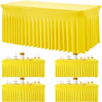 4 Pack Yellow Spandex Tablecloths for 6 Foot Rectangle Tables, Wrinkle Free Lemon Fitted Tablecover 6ft Stretchy Table Clothes Desk Skirt for Weddings Birthday Party Banquet Baby Shower by Htper