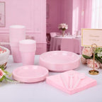 WELLIFE 210Pcs Pink Plastic Plates,Disposable Pink Plates for Party - Image 4