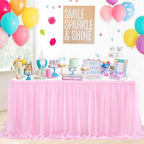 Rectangle Table Skirt Pink 14FT Tulle Table Skirting LED Tutu Tablecloth for Wedding Birthday Party Baby Shower Decorations - Image 3