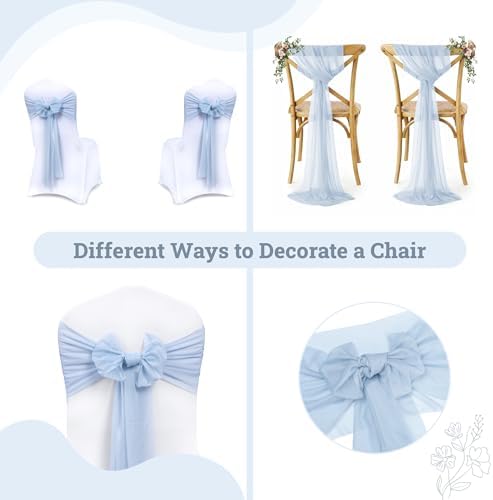 MDS Pack of 200 Chiffon Chair Sashes for Wedding & Event Décor - Baby Blue - Image 4