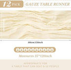 12 Pack Cheesecloth Table Runner 35 x 120 inch Long Boho Cheese Cloth Gauze Table Runners Cream Semi Sheer Table Runner for Wedding Decor, Bridal Shower, Birthday Party (Ivory) - Image 2