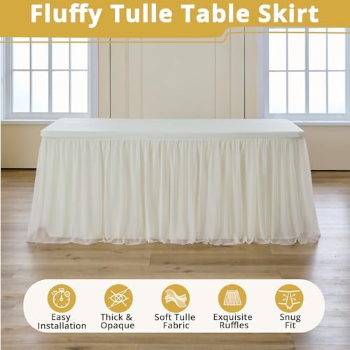 Ivory Tulle Tablecloth for 8 FT Rectangle Tables 6-Pack, Ideal for Weddings - Image 2
