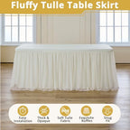Ivory Tulle Tablecloth for 6 Ft Rectangle Tables 6-Pack, Ideal for Weddings - Image 2