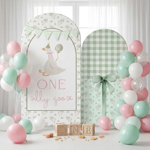 Remagr 2 Pcs One Silly Goose Baby Shower Gingham Arch Backdrop Covers by Remagr
