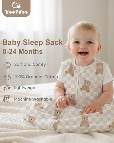 Yoofoss Baby Sleep Sack 12-18 Month 0.5TOG 100% Organic Cotton 2-Way Zipper - Image 2
