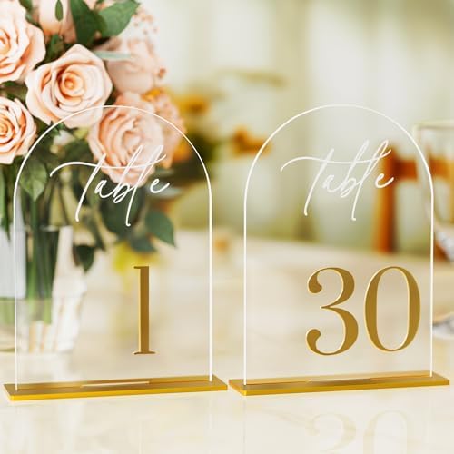 Arch Wedding Table Numbers 1-30 with Stands - 5.5x7 Inch, Clear by Unknown