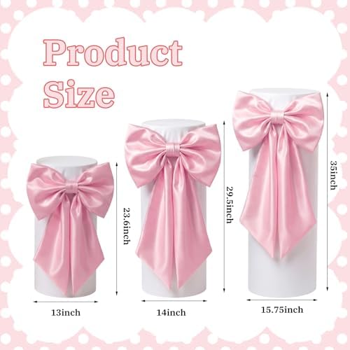 SmoothNovelty 3 Pcs Pink Bow Cylinder Pedestal Stand Covers Spandex Flexible Display Pedestal Covers Round Plinth Pillar Wrap for Birthday Party Wedding Baby Shower Decor - Image 4