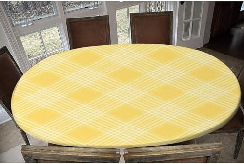 Festive Tartan Cloth Print Oval Table Cloth Greaseproof Waterproof Elastic for Kitchen and Dining Room Fits for 54" x 76" Oval Table - Image 6