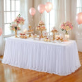 Wish Care White Tulle Tablecloth for 6 Foot Rectangle Tables Stretch Ruffle Table Cloths Tutu Desk Skirt 6ft Wrinkle Free Spandex Fitted Table Cover for Birthday Wedding Party Banquet Decorations by WishCare