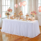 Wish Care White Tulle Tablecloth for 6 Foot Rectangle Tables Stretch Ruffle Table Cloths Tutu Desk Skirt 6ft Wrinkle Free Spandex Fitted Table Cover for Birthday Wedding Party Banquet Decorations by WishCare