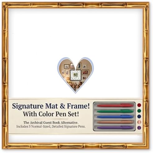 CountryArtHouse Signature Keepsake Frame - Heart Shaped Mat Window - Gold Bamboo Genuine Hardwood 20x20 5x5 Photo - Sky Blue Border Mat - Complete Keepsake Signing Kit by CountryArtHouse