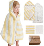Organic Muslin Hooded Baby Bath Towel 4-Pc Newborn - Yellow Stripe by HardNok