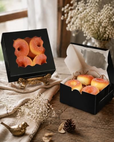 qiqee Black Bakery Box with Window 60packs 6x6x3 Black Cookie Boxes Pastry Box for Wedding Favor Birthday ＆ Party - Image 6