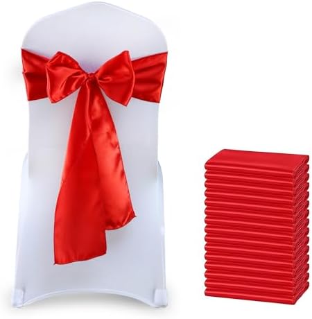 MDS® Pack of 100 Satin Chair Sashes for Wedding & Events – Red by MDS