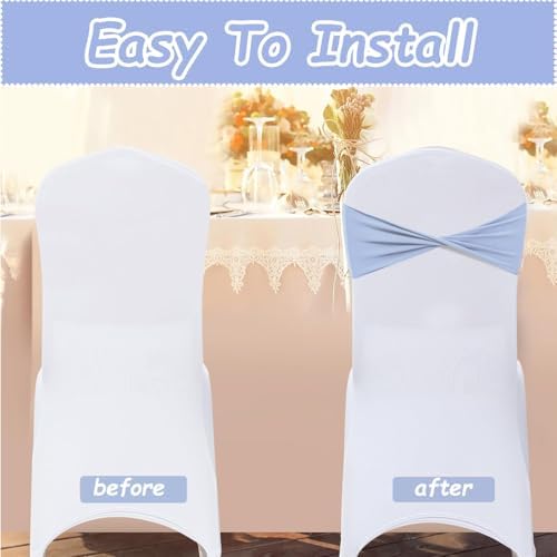 Spandex Sky Blue Chair Sashes Bows 60 Pcs Blue Chair Sashes Elastic Chair Cover Bands Ties Without Buckle for Wedding Birthday Party Ceremoney Events Decoration - Image 4