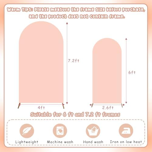 Peach Pink Arch Backdrop Covers Set of 2(7.2Ft, 6Ft), Spandex Fitted Chiara Arch Stand Covers Backdrops for Wedding Baby Shower Birthday Graduation Photo Booth Props(Only Cover) - Image 5
