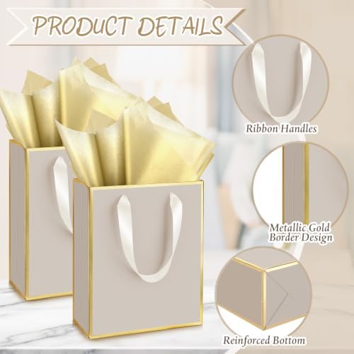 Yeaqee 50 Pcs Metallic Paepr Gift Bags Bulk with Handles,Champagne, Gold - Image 3