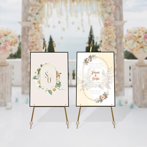 2pcs Wedding Welcome Sign Holder Portable Easel Display Stand for Poster Gold Metal Party Sign Stand Background Decor Tall Floor Easel Frame for Photo Reception Board Birthday Baby Bridal Shower Graduation (43.3''H) - Image 5