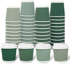 Whaline 100 Pcs Sage Green Disposable Espresso Cups with Lids 4 Oz Gradient Green Paper Cups Corrugated Ripple Wall Insulated Hot Cup for Home Office Party Supplies by Whaline