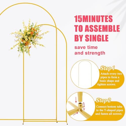 Asee'm Gold Metal Wedding Arch Backdrop Stand Set of 2 (7.2FT, 6FT) - Image 4
