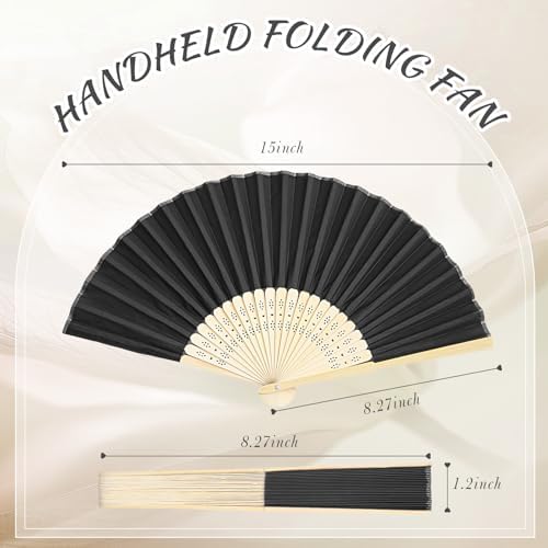Blulu 40 Pcs Black White Hand Fans Bulk Folding Bamboo Silk Foldable Handheld Fan for Women DIY Line Dance Clapping Popping Wedding Bridal Shower Baby Shower Birthday Party Favors Gift Decoration - Image 3