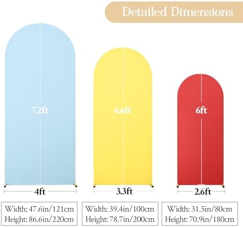 Red Yellow Blue Arch Backdrop Cover Set of 3 Spandex Photo Arch Covers Stretchy Backdrop Baby Shower Birthday Party Arch Covers 7.2 6.6 6 FT Arch Stand Cover Bridal Shower Banquet Decoration - Image 3