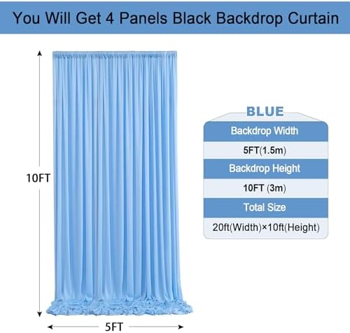 20ft x 10ft Wrinkle Free Baby Blue Backdrop Curtain for Boy Birthday Party,4 Panels 5×10ft Soft Silky Polyester Blue Photo Backdrop Drapes for Baby Shower Gender Reveal Wedding Photography - Image 6