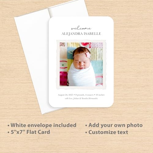 Let's Make Memories Personalized Baby Announcement Cards - Birth, Adoption - Boy, Girl - Premium Quality Custom Photo Cards for Mailing - 5x7 - Includes White Envelopes - Scrapbook - 100 ct - Image 3