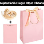 EUSOAR Pink Gift Bags with Ribbon Bow, 50pcs 7.8"x3.9"x11" Thank You Gift Bags with Handles, Gift Retail Wrapping Treat Bags Bulk for Wedding Baby Shower Birthday Bridesmaid Business Holiday Party - Image 4