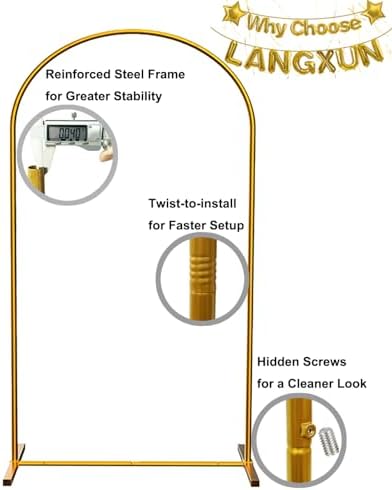 LANGXUN Gold Metal Arch Backdrop Stand Set, 7.2ft / 6.6ft / 6ft Balloon Arch Frame for Wedding Birthday Party Baby Shower Graduation Anniversary Decoration, Thickened Steel Tube (7.2ft 1 pc) - Image 3