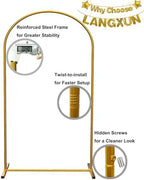 LANGXUN Gold Metal Arch Backdrop Stand Set, 7.2ft / 6.6ft / 6ft Balloon Arch Frame for Wedding Birthday Party Baby Shower Graduation Anniversary Decoration (6ft / 6.6ft / 7.2ft 3 pcs per Set) - Image 3