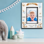 BELLA BUSTA-Personalize Baby Teddy Bear Birth Announcement Theme Picture Frame- Baby Shower, Birth Details Keepsake (Boy-Blue (5x7 Vertical)) - Image 2