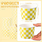 Zopeal 50 Count Yellow Checkered Ice Cream Cups Disposable 9 oz Ice Cream Bowls Paper Race Car Birthday Party Supplies Snack Cups Sundae Picnic Dessert Yogurt Bowls for Food (Pack of 3) - Image 4
