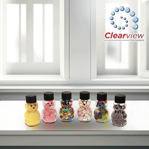 – 24 Pack 2 oz BPA-Free Plastic Honey Bear Bottles with Sealable Black Screw Top Lids, Clear Mini Squeeze Bottles for Honey, Samples & Party Favors (24pk, 2oz, BLK) - Image 6