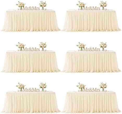 HB HBB MAGIC Champagne Table Cloth Spandex Table Covers 8ft Fitted Tulle Tablecloth Rectangular Desk Skirt Stretch Table Cloths Covers Party Banquet Birthday Baby Shower Wedding Table Cloth, 6 Pack by HBBMAGIC