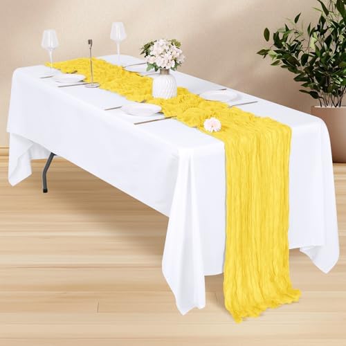 14 Pack Lemon Yellow Cheesecloth Table Runner 17x108 Inch Semi Sheer Boho Gauze Cheese Cloth Fabric Table Runners, for Wedding Party Baby Shower Birthday Home Decor Garden Farmhouse - Image 3